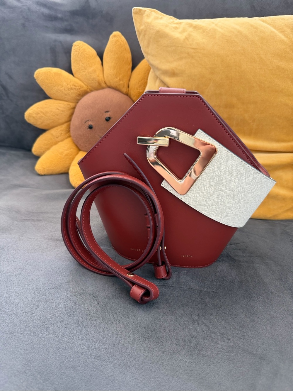 Geometric Deep Red Crossbody Bag with Ivory Strap Accent